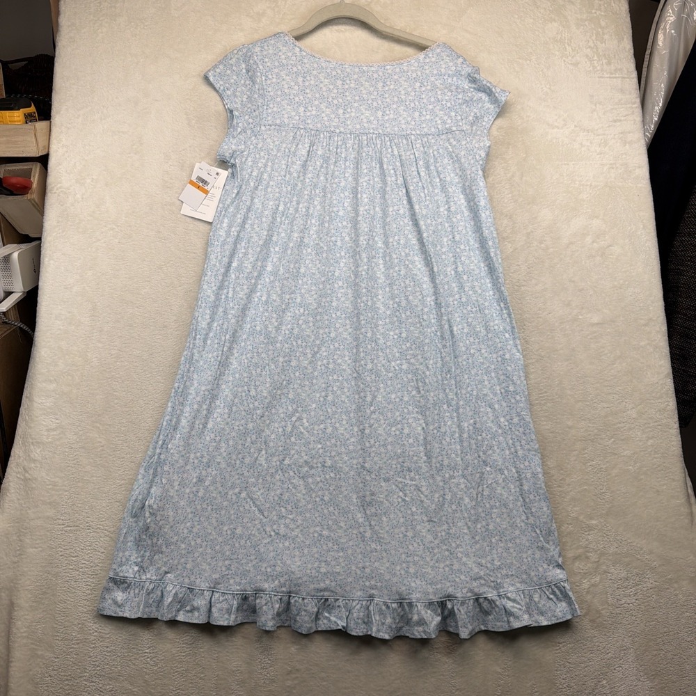 Eileen West White Meadow Blue Floral Cotton Cap Sleeve Nightgown Small NWT - Picture 8 of 9